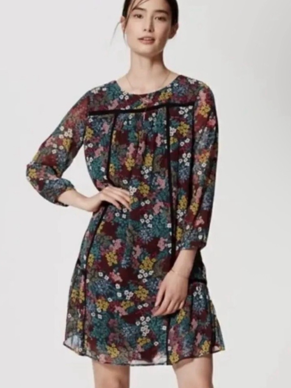 Ann Taylor Loft Colorful Floral Print Shift Dress luxe office